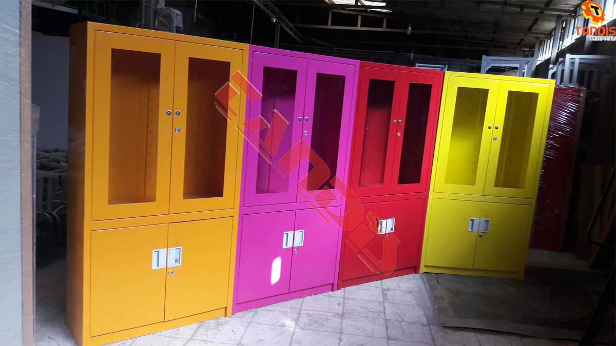 کمد کتابخانه شیشه ای قاب دار فلزی